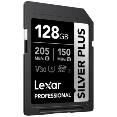 24939-LEXAR 128GB PROFESSIONAL SILVER PLUS SDXC UHS-I CARDS,  UP TO 205MB/S READ 150MB/S WRITE C10 V30 U3