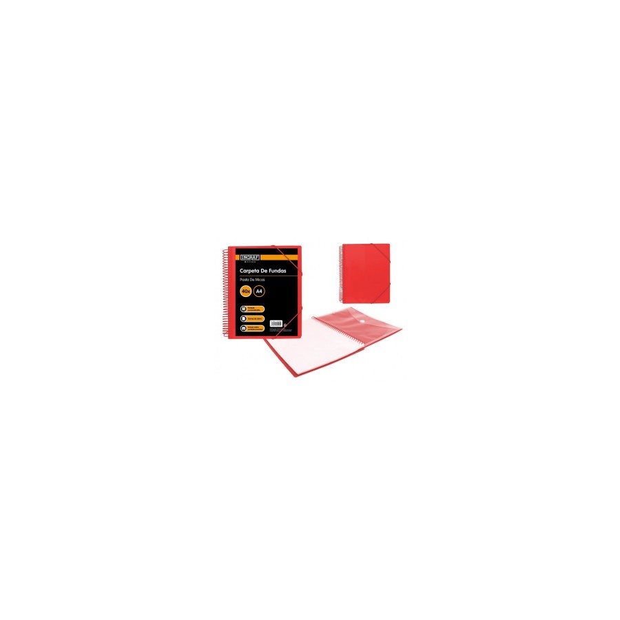 25066-CARPETA ESPIRAL 40 FUNDAS CON SOBRE A4 ROJO POLIPROPILENO INGRAF 332495