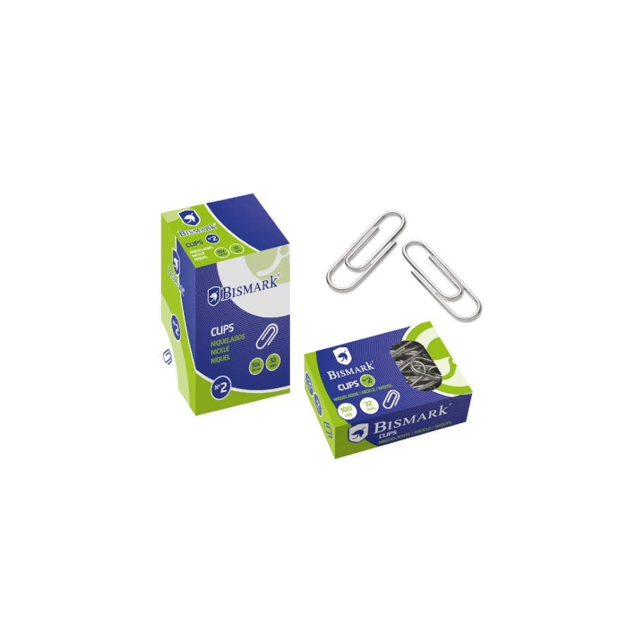 2512-CAJA 100 CLIPS LABIADOS NIQUELADOS PUNTA REDONDA No 2 DE 32 MM. BISMARK 316865 2512-CAJA 100 CLIPS LABIADOS NIQUELADOS PUNTA REDONDA No 2 DE 32 MM. BISMARK 316865