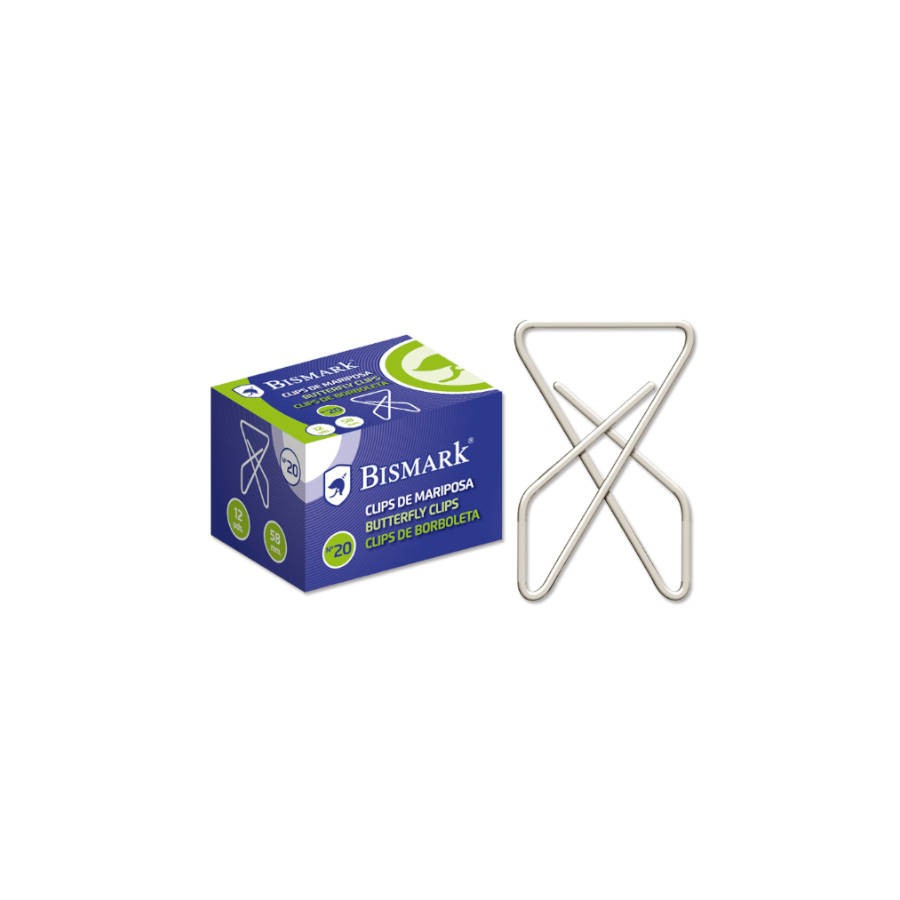 2515-CAJA 12 CLIPS NIQUELADOS DE MARIPOSA No 20 BISMARK 321357