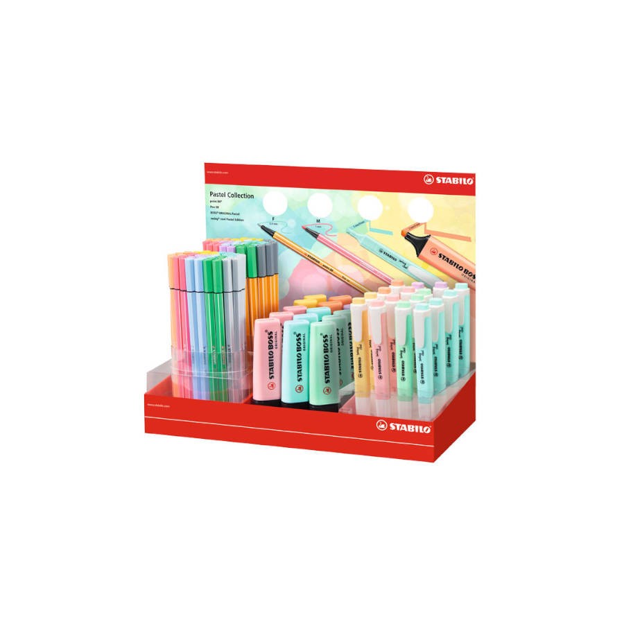 25249-EXPOSITOR BOSS ORIGINAL TRAZO 2/5MM. 40 UDS PEN 68 + 40 UDS. POINT 88 + 15 BOX + 16 SWING COOL COLORES STABILO 24/
