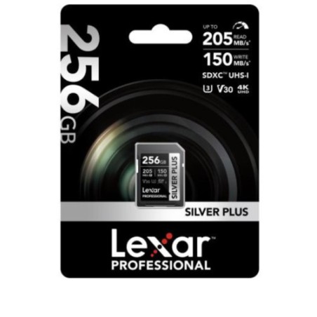 26006-LEXAR 256GB PROFESSIONAL SILVER PLUS SDXC UHS-I CARDS,  UP TO 205MB/S READ 150MB/S WRITE C10 V30 U3