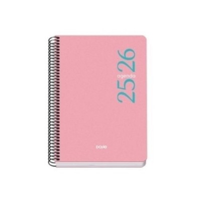 AGENDA ESCOLAR 2025 2026 TAMANO A5 TAPA POLIPROPILENO SEMANA VISTA MODELO ESENCIAL BASIC ROSA DOHE 52069