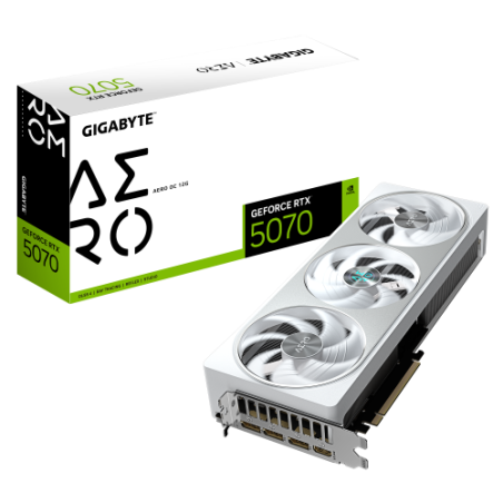 27001-GIGABYTE GeForce RTX 5070 AERO OC 12G Tarjeta Grafica - 12GB GDDR7, 192 bits, PCI-E 5.0, XXXX MHz Core Clock, 3 x
