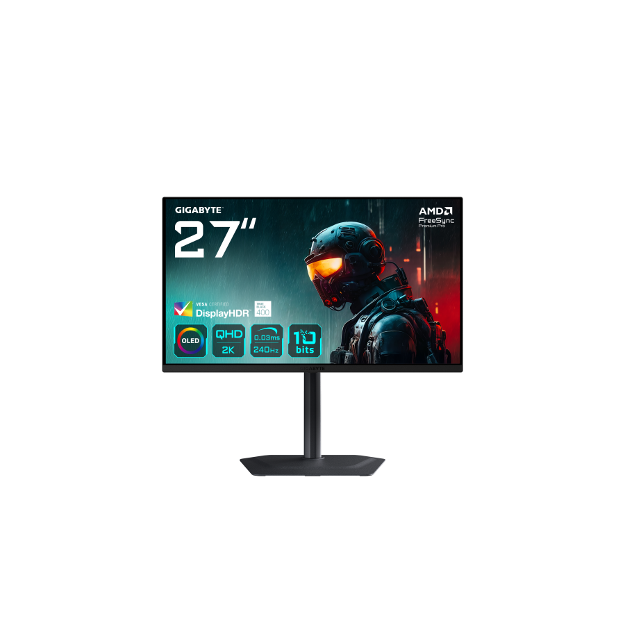 27557-GIGABYTE MO27Q2 27" Monitor Gaming OLED QHD - 2560 x 1440, 240Hz, 0.03ms, 250 cd/m2, Display HDR True Black 400, H