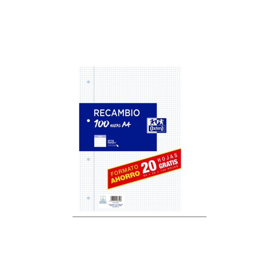 27660-RECAMBIO A4 80H+20H 4X4 CON MARGEN OXFORD 400195058