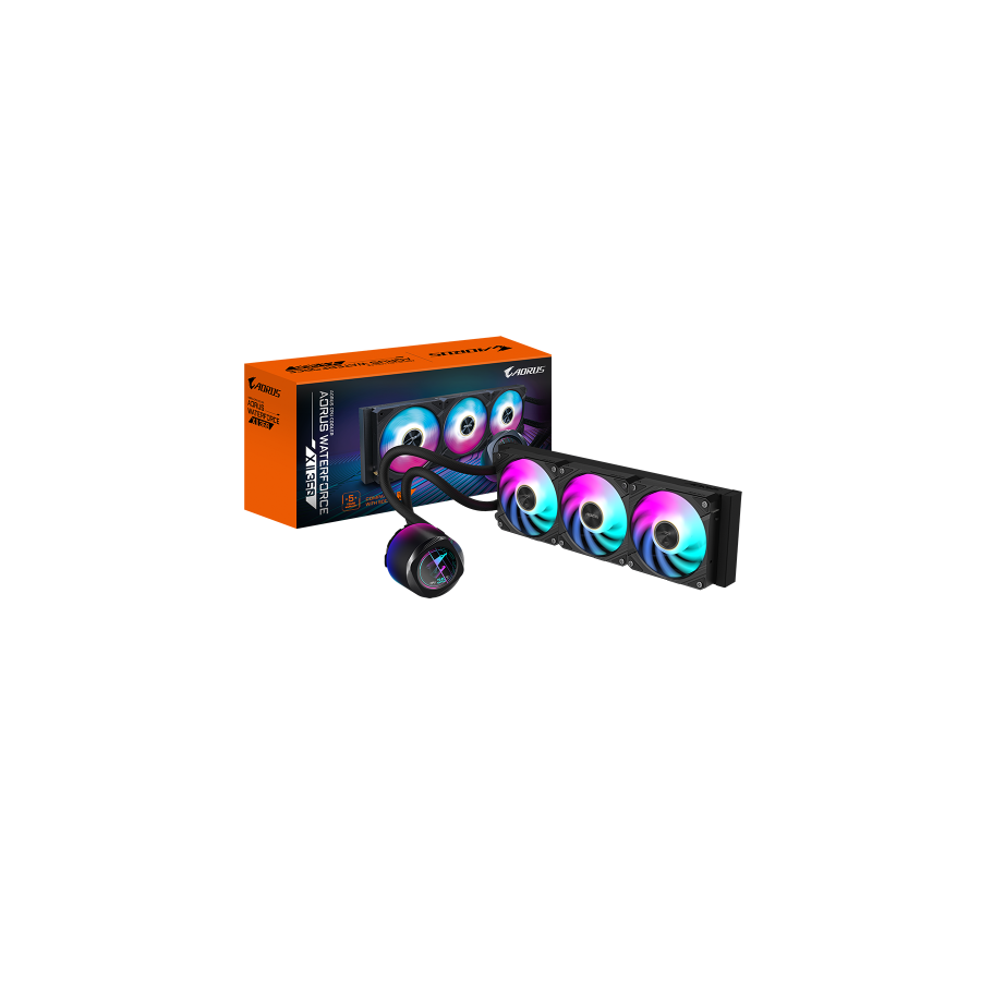 28565-GIGABYTE Refrigeracion liquida para CPU AORUS WATERFORCE X II 360 AIO - 3 ventiladores ARGB de 120 mm, pantalla LC