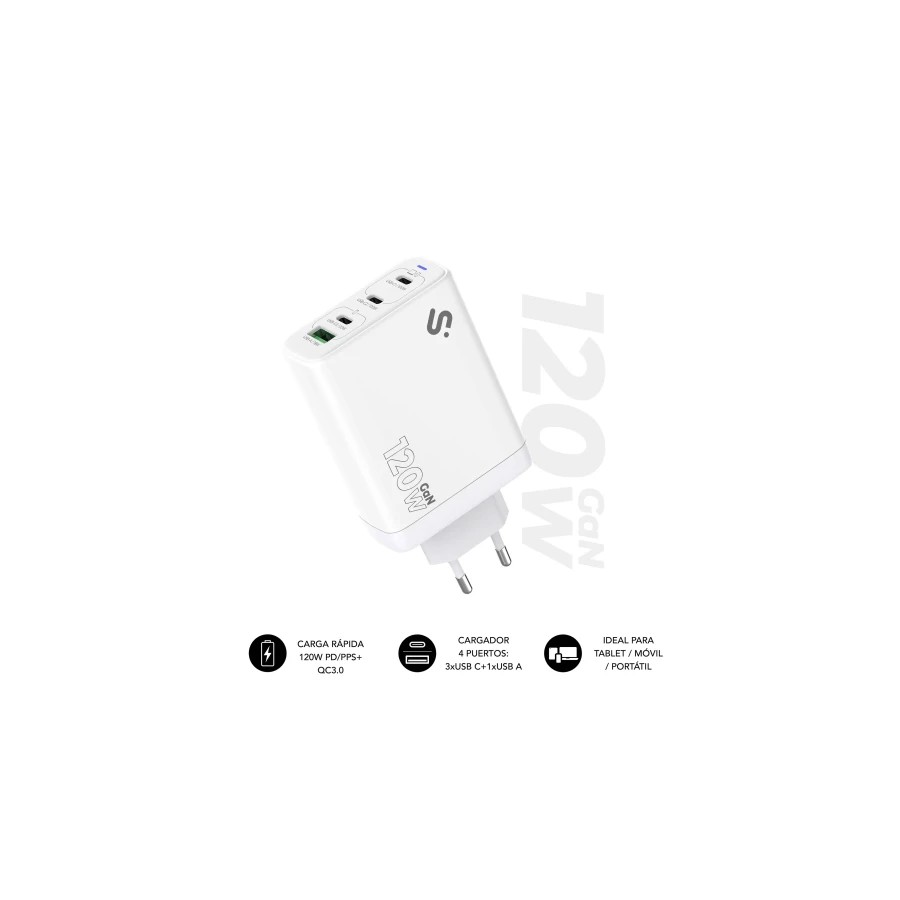 28610-SUBBLIM CARGADOR GAN 120W CHARGER USB C+C+C+A 28610-SUBBLIM CARGADOR GAN 120W CHARGER USB C+C+C+A