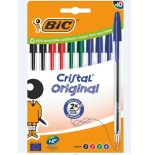29091-BLISTER CARTON 10 BOLIGRAFOS CRISTAL CON CUERPO TRANSPARENTE TRAZO 0,4MM. COLORES SURTIDOS BIC 516354