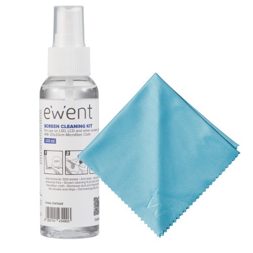 29225-Ewent EW5668 kit de limpieza para computadora Pantallas / Plasticos, Universal Kit de limpieza para equipos 100 ml
