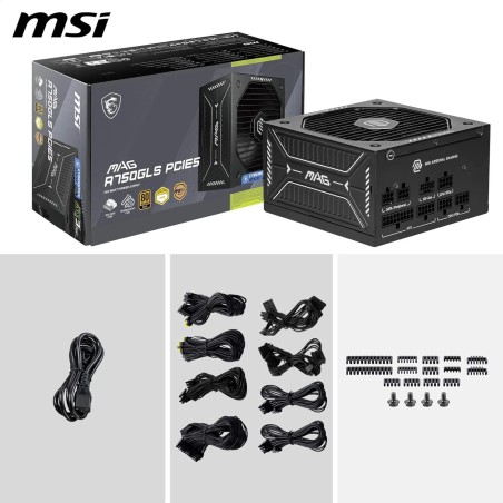 29786-FUENTE ALIMENTACION MSI MAG A750GLS PCIE5,PSU,750W,80 PLUS GOLD,MODULAR,120MM,ACTIVE PFC,PCI-E 5.0 (16 PIN)X1,PCI-