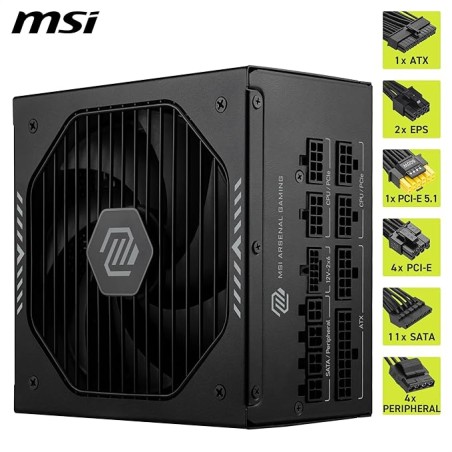 29789-FUENTE ALIMENTACION MSI MAG A1000GLS PCIE5,PSU,1000W,80 PLUS GOLD,MODULAR,135MM,ACTIVE PFC,PCI-E 5.0 (16 PIN)X1,PC