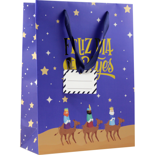 30064-BOLSA PAPEL REYES MAGOS L (32X14X40 CM) FOIL CON TARJETA COLGANTE COLORES SURTIDOS BISMARK 333599