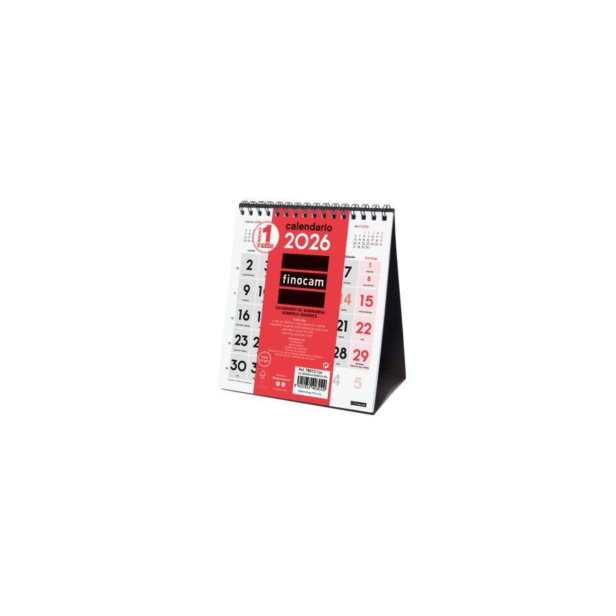 30293-CALENDARIO 2026 SOBREMESA NEUTRO NUMEROS GRANDES XS 140X150MM FINOCAM 780120026