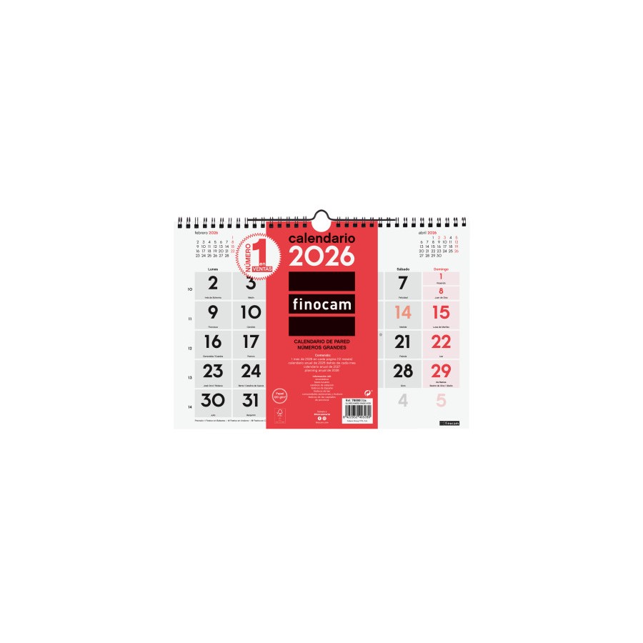 30301-CALENDARIO 2026 NEUTRO PARED NUMEROS GRANDES M 300X210MM FINOCAM 780000026 30301-CALENDARIO 2026 NEUTRO PARED NUMEROS GRANDES M 300X210MM FINOCAM 780000026