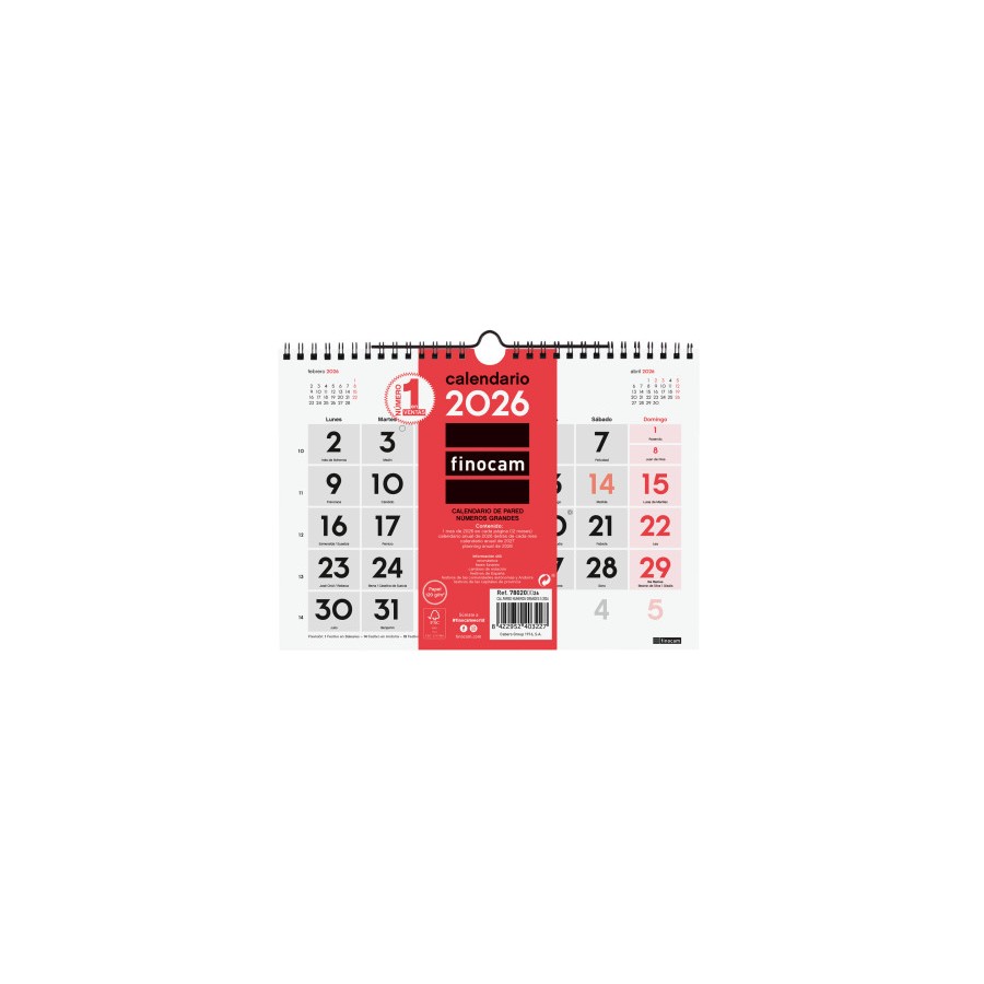 30352-CALENDARIO 2026 NEUTRO PARED NUMEROS GRANDES S 210X150MM FINOCAM 780200026 30352-CALENDARIO 2026 NEUTRO PARED NUMEROS GRANDES S 210X150MM FINOCAM 780200026