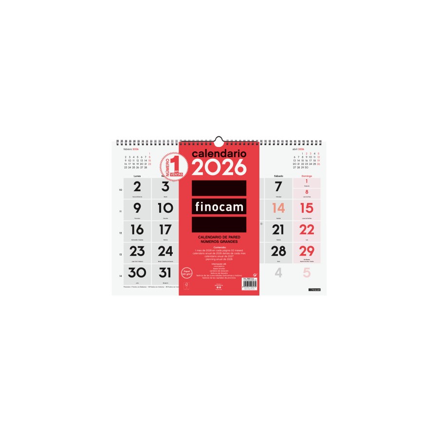 30354-CALENDARIO 2026 NEUTRO PARED NUMEROS GRANDES L 430X310MM FINOCAM 780010026 30354-CALENDARIO 2026 NEUTRO PARED NUMEROS GRANDES L 430X310MM FINOCAM 780010026