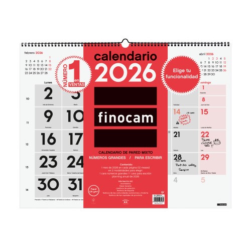 30356-CALENDARIO 2026 NEUTRO PARED MIXTO XL 540X420MM FINOCAM 780020026