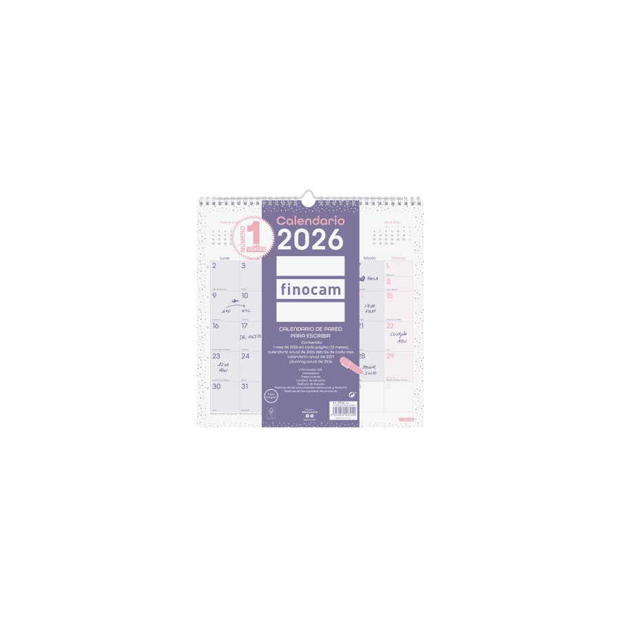 30358-CALENDARIO 2026 PARED TRENDY CHIC ESCRIBIR 300X300MM MORADO FINOCAM 787002726 30358-CALENDARIO 2026 PARED TRENDY CHIC ESCRIBIR 300X300MM MORADO FINOCAM 787002726