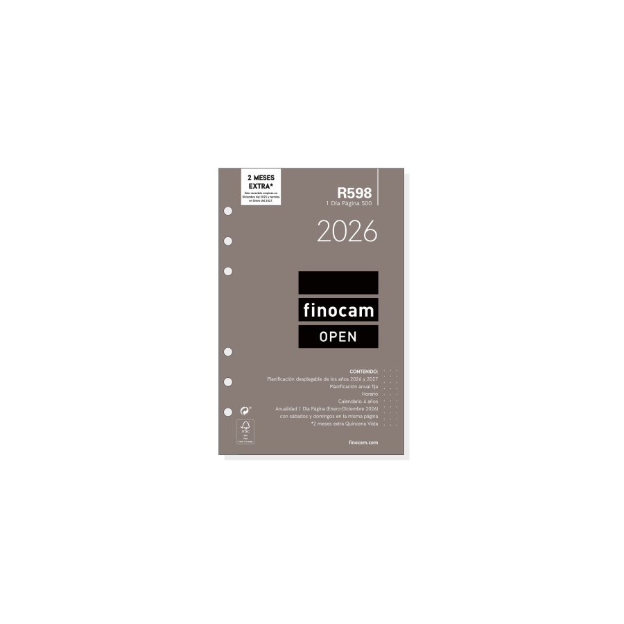 30370-RECAMBIO ANUAL 2026 R598 OPEN500 117X181MM DIA PAGINA FINOCAM 711670026