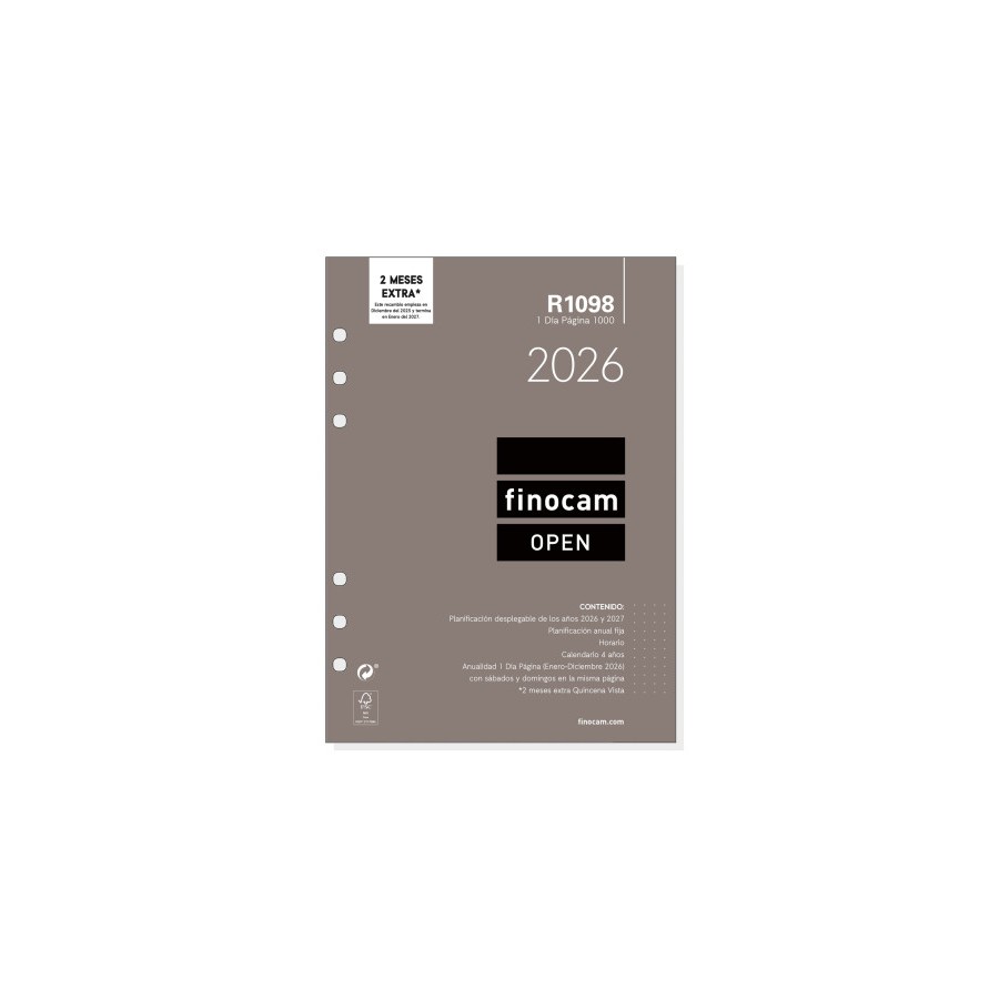 30372-RECAMBIO ANUAL 2026 R1098 OPEN1000 155X215MM DIA PAGINA FINOCAM 711680026