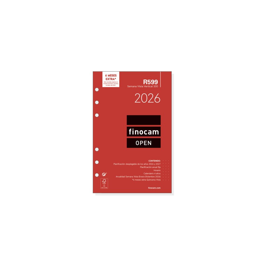 30374-RECAMBIO ANUAL 2026 R599 OPEN500 117X181MM SEMANA VISTA VERTICAL FINOCAM 711500026