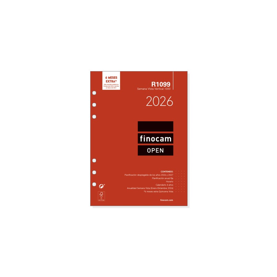 30376-RECAMBIO ANUAL 2026 R1099 OPEN1000 155X215MM SEMANA VISTA VERTICAL FINOCAM 711520026