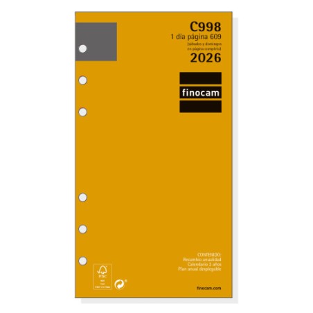 30382-RECAMBIO ANUAL 2026 C998 CLASSIC609 94X171MM DIA PAGINA FINOCAM 201330026