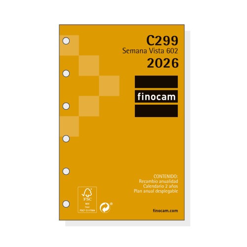 30384-RECAMBIO ANUAL 2026 C299 CLASSIC602 73X114MM SEMANA VISTA HORIZONTAL FINOCAM 201240026