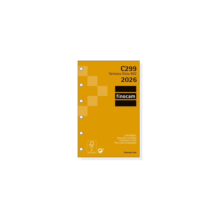 30384-RECAMBIO ANUAL 2026 C299 CLASSIC602 73X114MM SEMANA VISTA HORIZONTAL FINOCAM 201240026