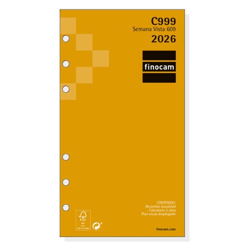 30386-RECAMBIO ANUAL 2026 C999 CLASSIC609 94X171MM SEMANA VISTA HORIZONTAL FINOCAM 201260026