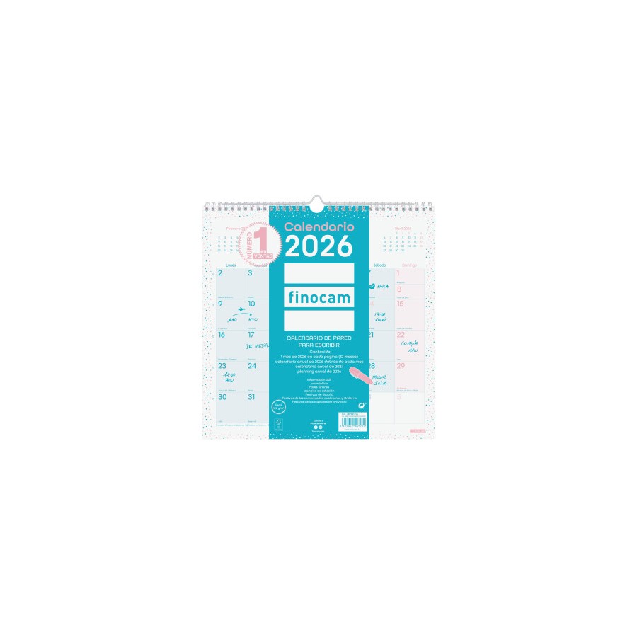 30693-CALENDARIO 2026 PARED TRENDY CHIC ESCRIBIR 300X300MM TURQUESA FINOCAM 787005826