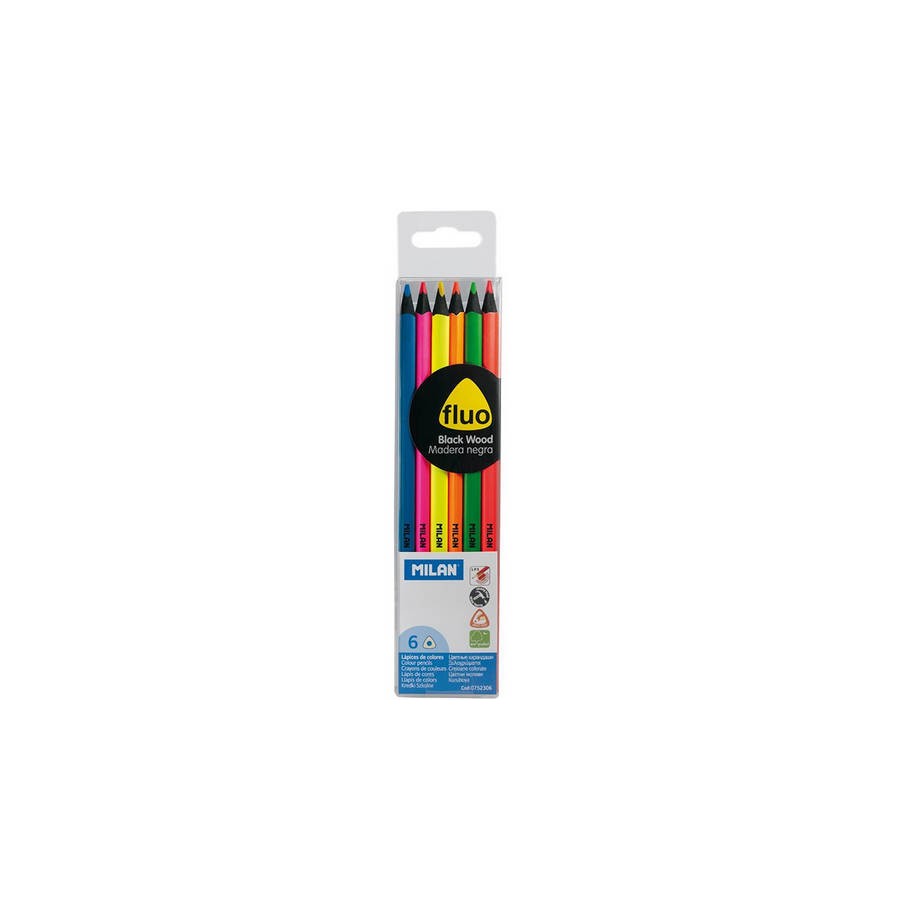 3162-ESTUCHE DE 6 LAPICES COLORES FLUO MADERA NEGRA MILAN 0752306 3162-ESTUCHE DE 6 LAPICES COLORES FLUO MADERA NEGRA MILAN 0752306