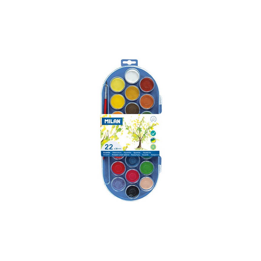 3171-ESTUCHE ACUARELAS 22 PASTILLAS 30 MM Y PINCEL MILAN 80022