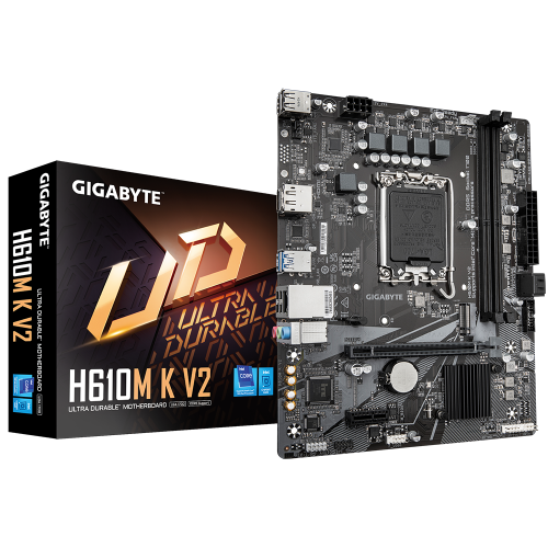 32068-GIGABYTE H610M K V2 Placa base - Procesadores Intel Core 14a generacion, hasta 5600 MHz DDR5, 1xPCIe 3.0 M.2, LAN