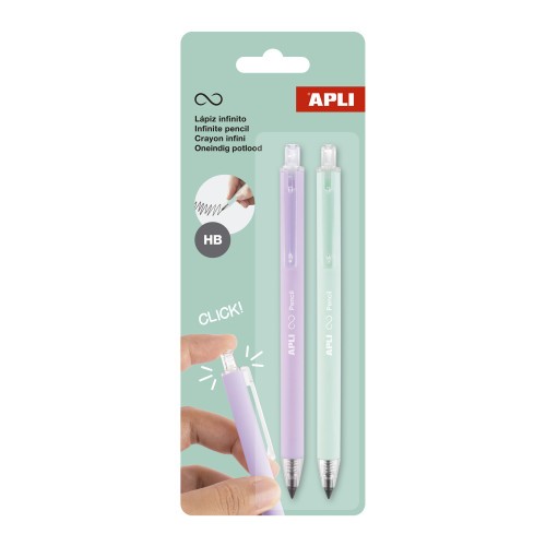 32312-PACK 2 LAPICES RETRACTIL INFINITO LILA/VERDE APLI 20065