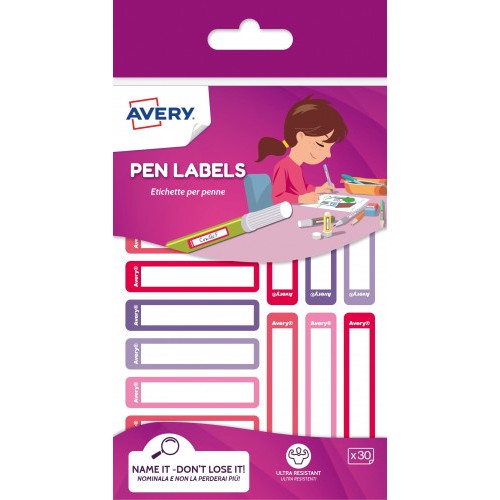 3240-SOBRE 30 ETIQUETAS ADHESIVAS PERMANENTE 50X10MM ROSA Y VIOLETA AVERY RESMI30F-UK