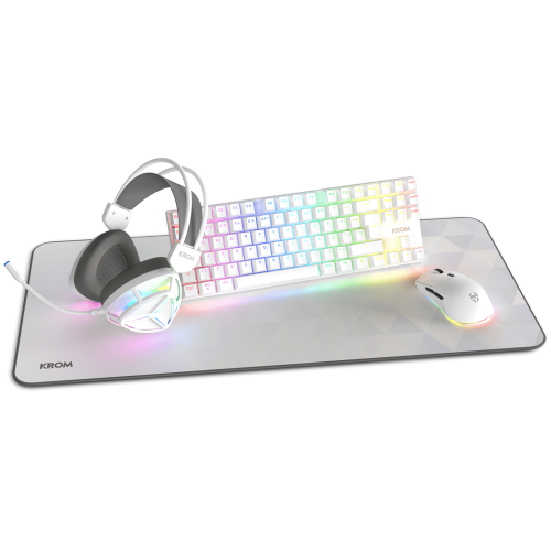 32868-KROM KLASS | PACK 4 en 1 RGB BLANCO KIT DE TECLADO, RATON, ALFOMBRILLA Y AURICULARES GAMING