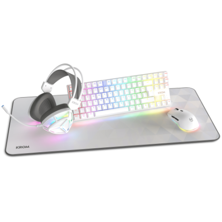 32868-KROM KLASS | PACK 4 en 1 RGB BLANCO KIT DE TECLADO, RATON, ALFOMBRILLA Y AURICULARES GAMING