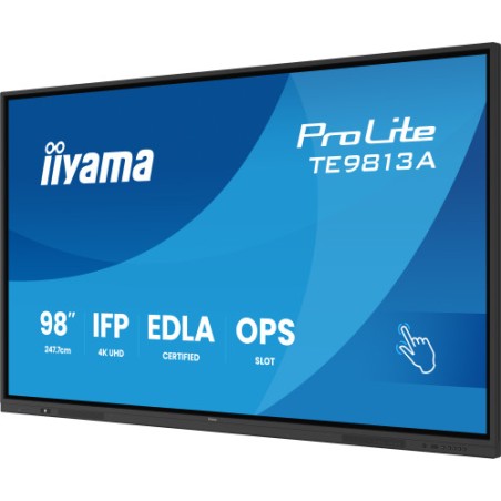 32978-PANTALLA INTERACTIVA 98" EDLA, ANDROID 14, 8/128GB UHD IPS, MM 2X 20W  + 20W SUBWR, 2X HDMI, DP , 2X USB-C,  450CD
