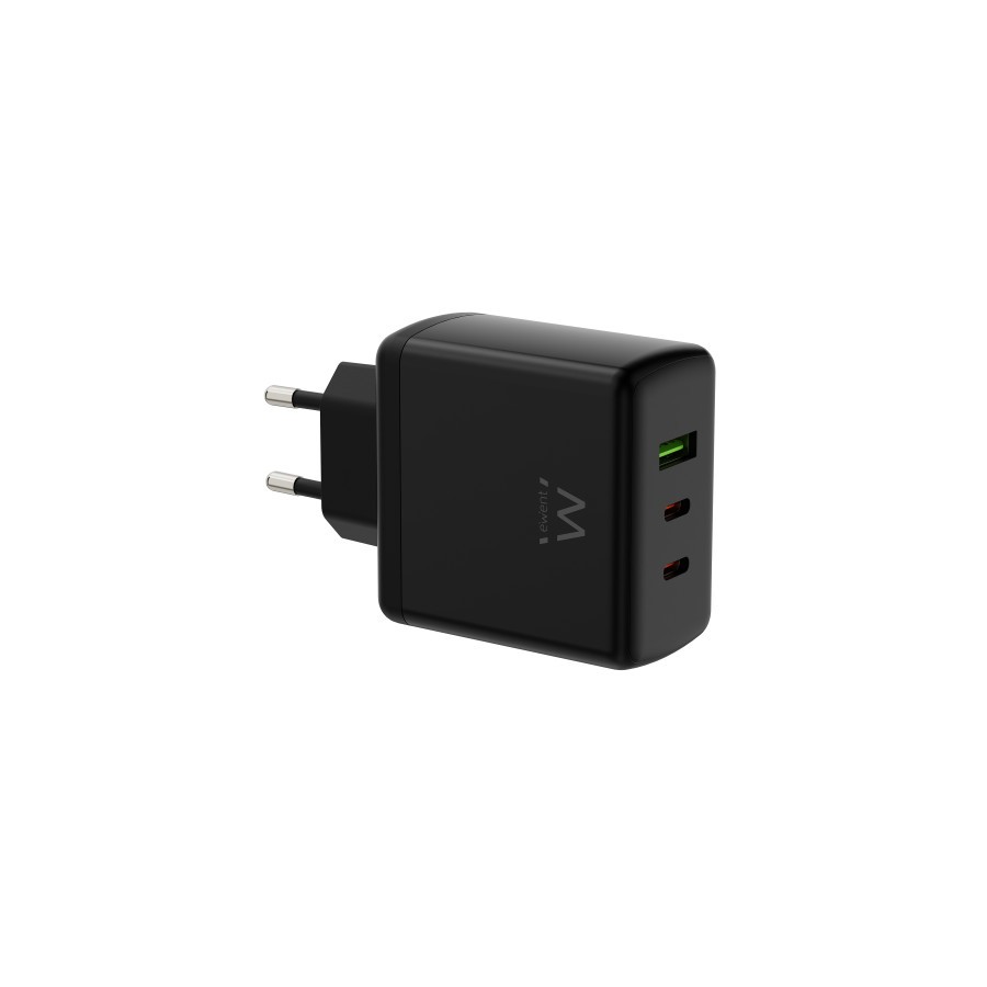 34205-(ABM) EWENT CARGADOR GAN FAST DE 65W, 3 PUERTOS (2 USB-C PD Y 1USB-A QC) DISENO COMPACTO