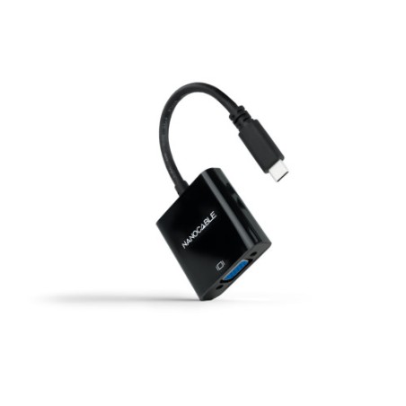 34377-Nanocable Conversor USB-C a VGA, USB-C/M-VGA/H, Negro, 10 cm