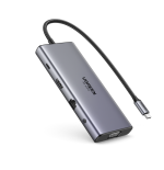 34555-Ugreen 11-in-1 USB-C Hub to 3x USB-C/2x USB-A/HDMI/VGA/RJ45/SD/TF/3.5mm - Gray Acoplamiento Base Gris