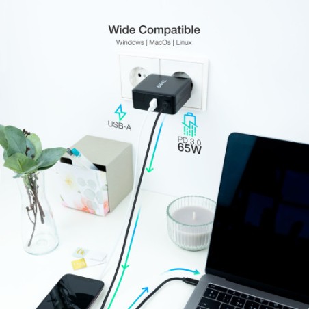 34982-TOOQ CARGADOR PORTATIL USB-C PD3.0 65W, NEGRO