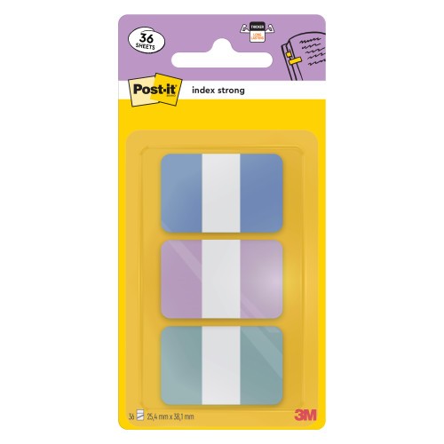 35068-BLISTER DISPENSADOR 36 MARCADORES INDEX STRONG 25,4X38,1 MM 3 COLORES PASTEL AZUL/MORADO/VERDE 686-3COAST POST-IT