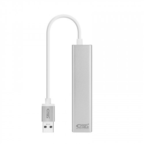 35462-Nanocable Conversor USB 3.0 a Ethernet Gigabit + 3xUSB 3.0, Plata, 15 cm