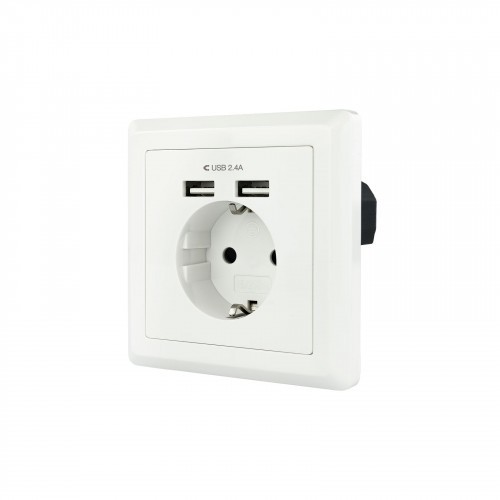 35582-Nanocable Base de enchufe de pared tipo schuko con 2 tomas USB Max. 2.4A, blanca