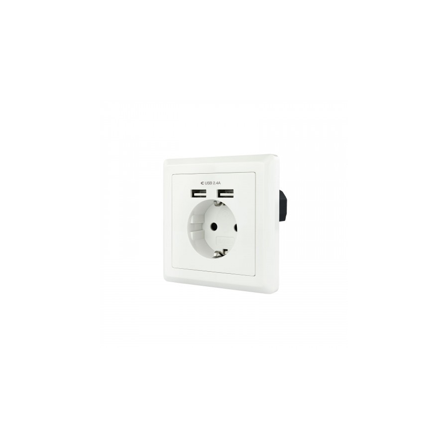 35582-Nanocable Base de enchufe de pared tipo schuko con 2 tomas USB Max. 2.4A, blanca