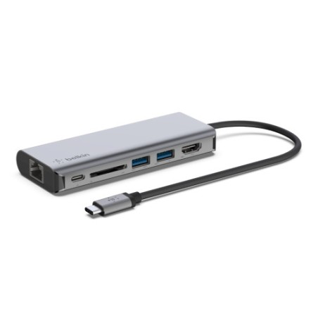 35818-Belkin AVC008BTSGY base para portatil y replicador de puertos USB 3.2 Gen 1 (3.1 Gen 1) Type-C Negro, Gris