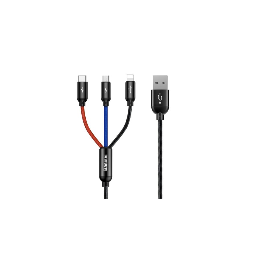 36037-BASEUS THREE PRIMARY COLORS 3-IN-1 CABLE USB FOR M+L+T 3.5A 1.2M BLACK